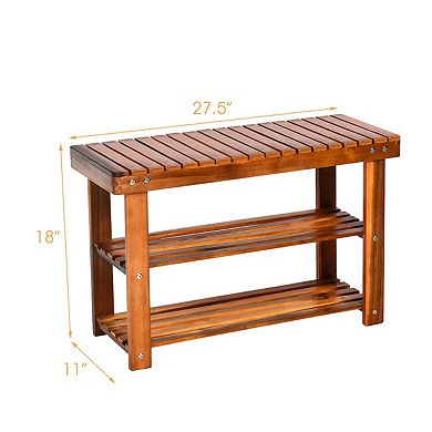 2-in-1 Freestanding Wood Bench and 3-Tier Shoe Rack