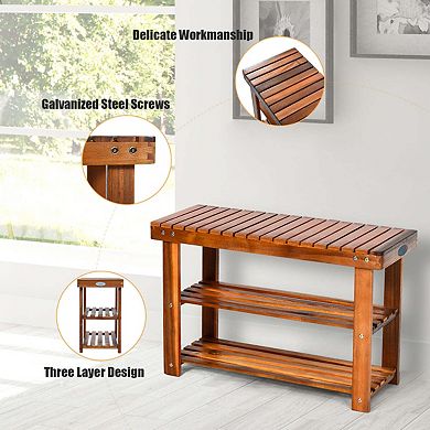 2-in-1 Freestanding Wood Bench and 3-Tier Shoe Rack
