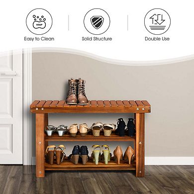 2-in-1 Freestanding Wood Bench and 3-Tier Shoe Rack