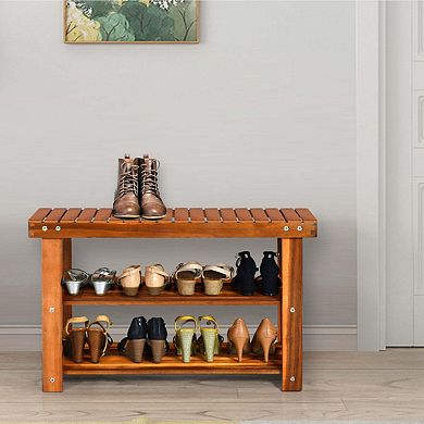 2-in-1 Freestanding Wood Bench and 3-Tier Shoe Rack