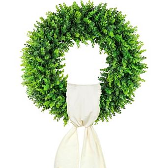 Boxwood Wreath Front Door Artificial Spring Farmhouse Deco