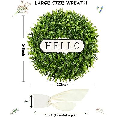 Boxwood Wreath Front Door Artificial Spring Farmhouse Deco