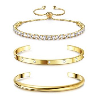 Cubic Zircon Tennis & Bangle Bracelet Set