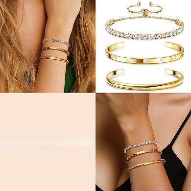 Cubic Zircon Tennis & Bangle Bracelet Set
