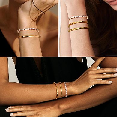 Cubic Zircon Tennis & Bangle Bracelet Set