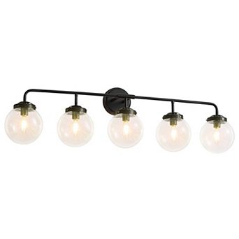 POWLIG Modern Vanity Light Fixture - 5-Light Bathroom Mirror Lighting with Clear Glass Globe Shades
