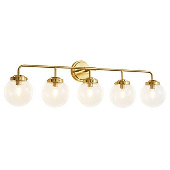POWLIG Modern Vanity Light Fixture - 5-Light Bathroom Mirror Lighting with Clear Glass Globe Shades