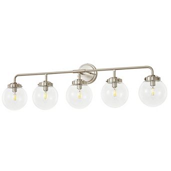 POWLIG Modern Vanity Light Fixture - 5-Light Bathroom Mirror Lighting with Clear Glass Globe Shades