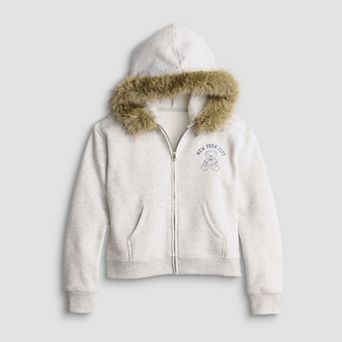 Girls 6-20 SO® Fleece Faux Fur Trimmed Hoodie in Regular & Plus Size