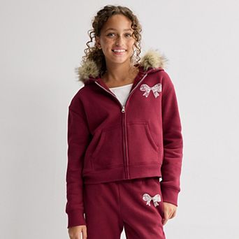 Girls 6-20 SO® Fleece Faux Fur Trimmed Hoodie in Regular & Plus Size