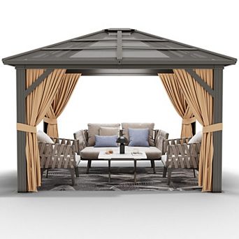 10' x 10'/10' x 12' Hardtop Gazebo, Aluminum Frame Gazebos, Permanent Metal Pavilion