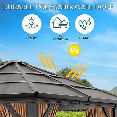 10' x 10'/10' x 12' Hardtop Gazebo, Aluminum Frame Gazebos, Permanent Metal Pavilion