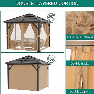 10' x 10'/10' x 12' Hardtop Gazebo, Aluminum Frame Gazebos, Permanent Metal Pavilion