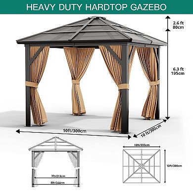 10' x 10'/10' x 12' Hardtop Gazebo, Aluminum Frame Gazebos, Permanent Metal Pavilion