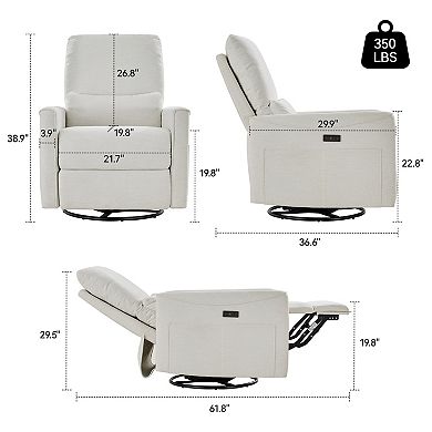 Opoiar Power Swivel Rocker Recliner with USB and Type C Ports Glider Chair
