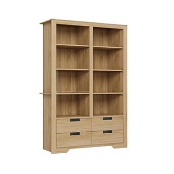 72 in Tall Farmhouse 8 tier Double Wide Bookcase 4 Drawers