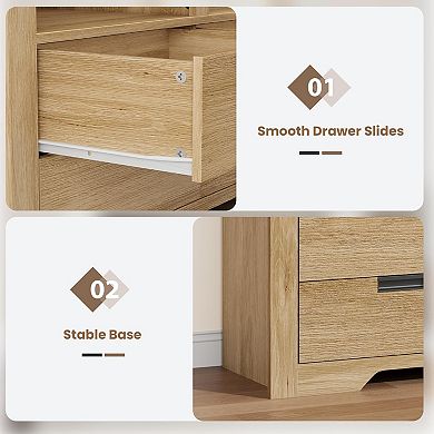 72in Tall Farmhouse 8 Tier Double Wide Bookcase 4 Drawers