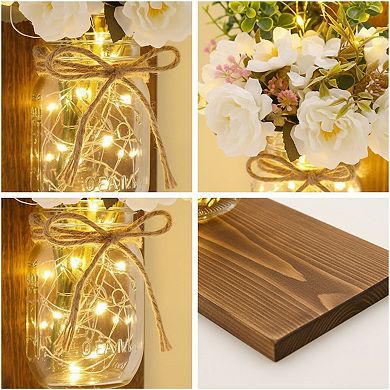 Rustic Mason Jar Wall Sconces Set of 2 with Remote LED Lights
