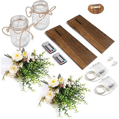 Rustic Mason Jar Wall Sconces Set of 2 with Remote LED Lights
