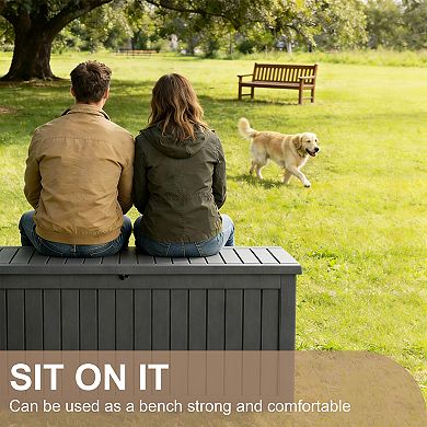 EFU 230 Gallon Weatherproof Deck Box, Lockable Resin Storage Container with Hydraulic Rods