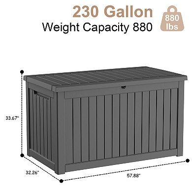 EFU 230 Gallon Weatherproof Deck Box, Lockable Resin Storage Container with Hydraulic Rods