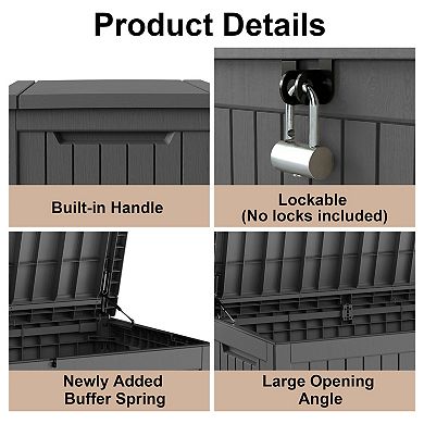 EFU 230 Gallon Weatherproof Deck Box, Lockable Resin Storage Container with Hydraulic Rods