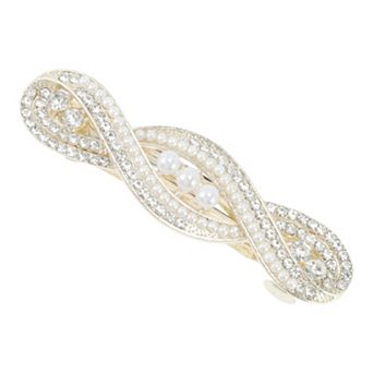 Exquisite Cross Curve Pearl Spring Clip Hair Clips Gold Tone Champagne 1 pc