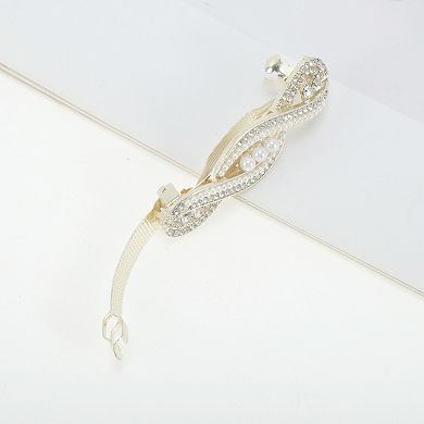 Exquisite Cross Curve Pearl Spring Clip Hair Clips Gold Tone Champagne 1 Pc