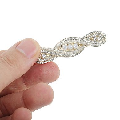 Exquisite Cross Curve Pearl Spring Clip Hair Clips Gold Tone Champagne 1 Pc