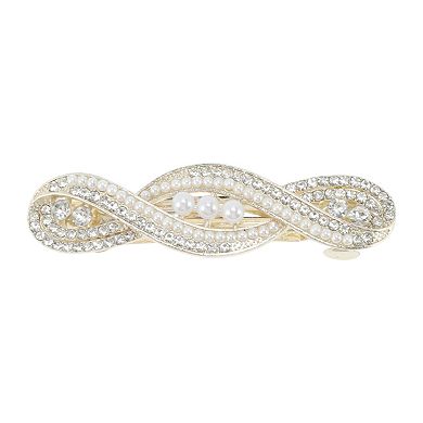 Exquisite Cross Curve Pearl Spring Clip Hair Clips Gold Tone Champagne 1 Pc