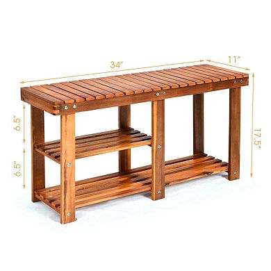 3 Tier Freestanding Wooden Shoe Rack with Seat and 350 lb Capacity Storage