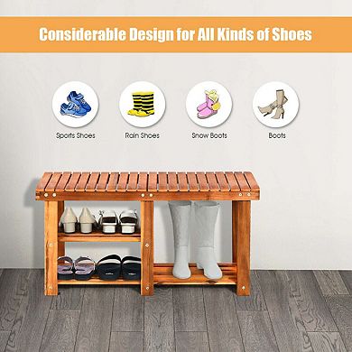3 Tier Freestanding Wooden Shoe Rack with Seat and 350 lb Capacity Storage