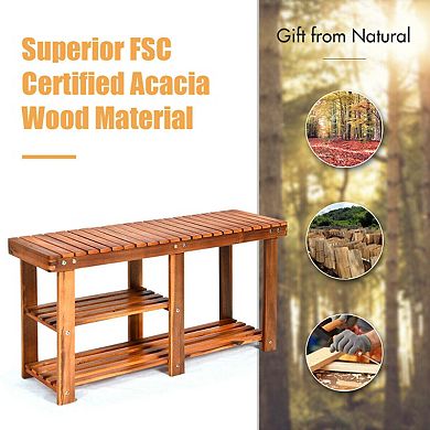 3 Tier Freestanding Wooden Shoe Rack with Seat and 350 lb Capacity Storage