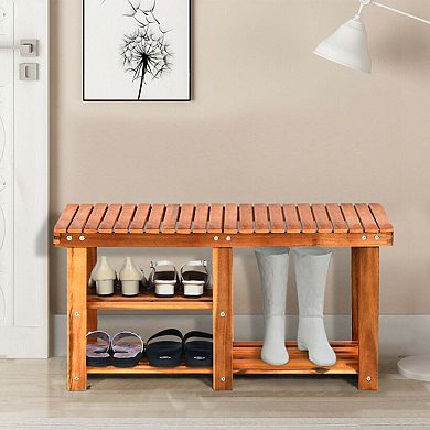 3 Tier Freestanding Wooden Shoe Rack with Seat and 350 lb Capacity Storage