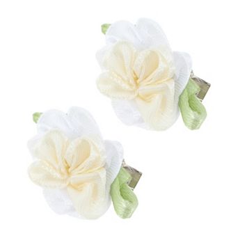 Sweet Forest Camellia Hair Clip Green White 2 pc