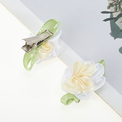 Sweet Forest Camellia Hair Clip Green White 2 Pcs