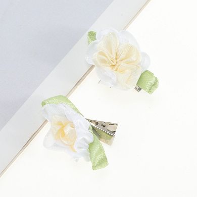 Sweet Forest Camellia Hair Clip Green White 2 Pcs