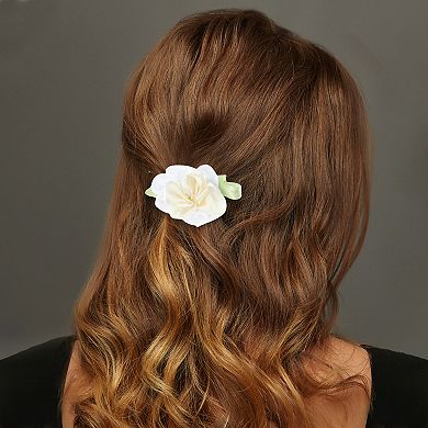 Sweet Forest Camellia Hair Clip Green White 2 Pcs