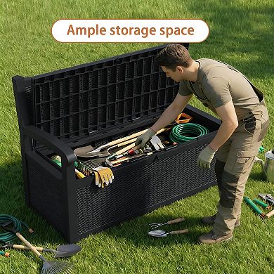 EFU 80 Gallon Weatherproof Storage Bench, Lockable Resin with Reinforced Metal Rods