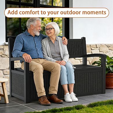 EFU 80 Gallon Weatherproof Storage Bench, Lockable Resin with Reinforced Metal Rods