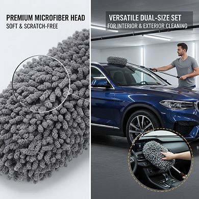 Scratch-Free Large Car Duster Set 3-Pack, Microfiber Extendable for Interior & Exterior Dust Removal