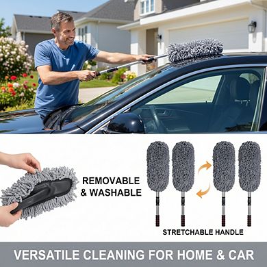 Scratch-Free Large Car Duster Set 3-Pack, Microfiber Extendable for Interior & Exterior Dust Removal