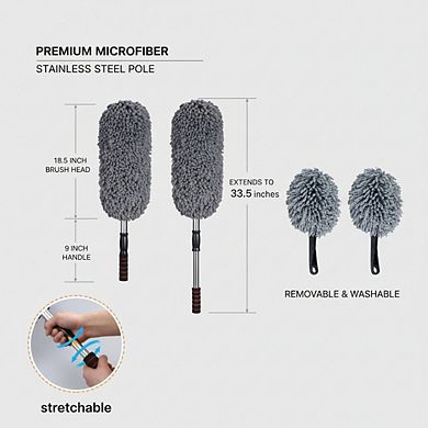 Scratch-Free Large Car Duster Set 3-Pack, Microfiber Extendable for Interior & Exterior Dust Removal
