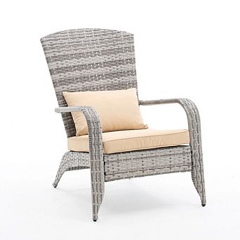 Unikome Outdoor Patio Rattan Frog Chair, Wide Seat Folding Lounge Chair with Padded Cushion