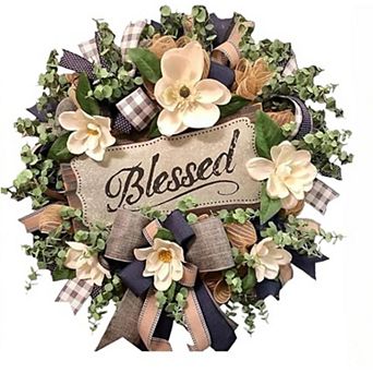 Spring Summer Wreath for Front Door Farmhouse Magnolia Decor