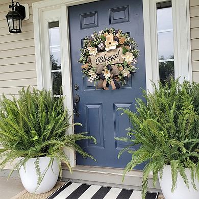 Spring Summer Wreath for Front Door Farmhouse Magnolia Decor