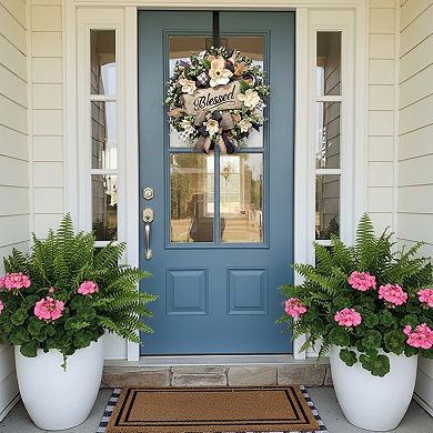Spring Summer Wreath for Front Door Farmhouse Magnolia Decor