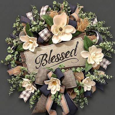 Spring Summer Wreath for Front Door Farmhouse Magnolia Decor