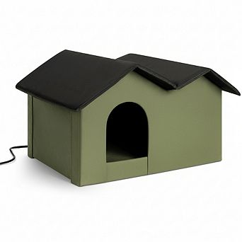 Weatherproof Insulated Cat House, Heated Extra-Wide with Dual Escape Doors