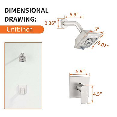 6-Spray Patterns with 2.5 GPM 5 in. Wall Mount Rain Fixed Shower Head